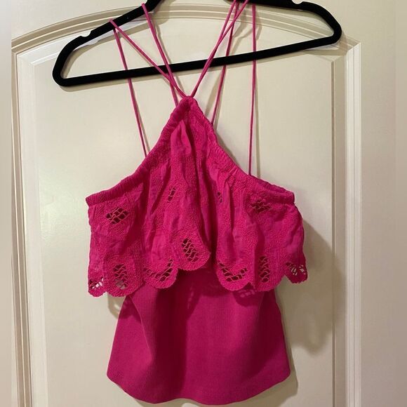 NWT ANTHROPOLOGIE Ruffled Halter Top Eyelet Lace Pink Women’s Size Small - Picture 5 of 12